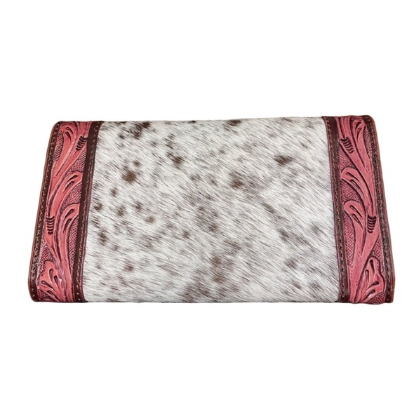 Western wallet hand tooled painted leather with fur center. EUC WLT - Picture 2 of 6